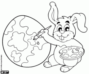 Painter rabbit and Easter egg coloring page