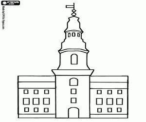 A palace with a high tower coloring page