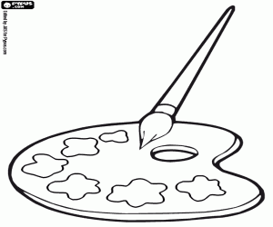 The palette and the brush to paint coloring page