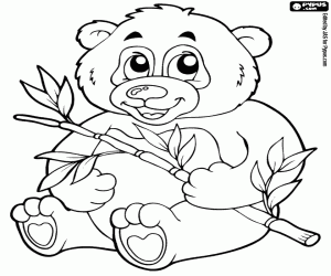 Panda bear with a bamboo cane coloring page
