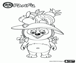 A panda bear with a hat with fruits coloring page