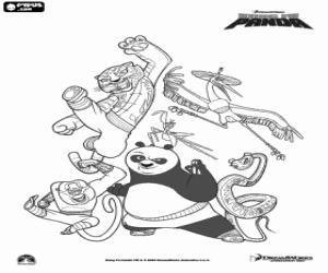 The panda Po and the furious five coloring page