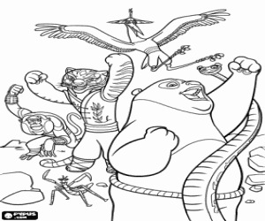Panda Po and the masters of Kung Fu coloring page