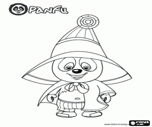 Panfu. Panda bear with big hat coloring page