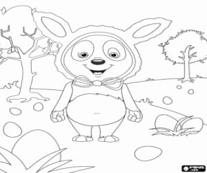Panfu Panda and Easter Bunny coloring page