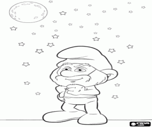 Papa Smurf under a full moon coloring page