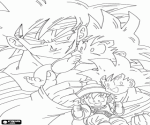 Parents with babies of Dragon Ball coloring page