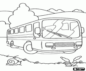 Passengers bus in the landscape coloring page