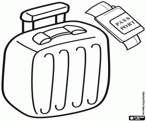 Passport and suitcase coloring page