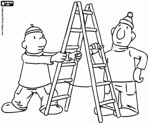 Pat and Mat with the ladder coloring page