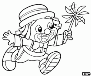 Patatá, the clown and the pinwheel coloring page