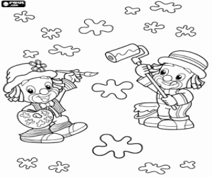 Patatí and Patatá, painters clowns coloring page