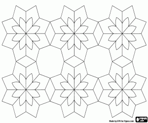 Pattern with six origami flowers coloring page