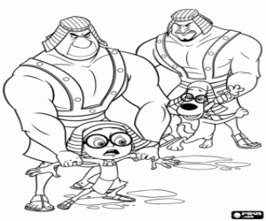 Peaboby, Sherman and two soldiers coloring page