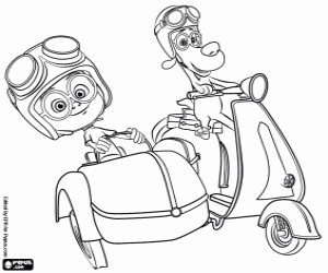 Peabody and Sherman on the motorbike coloring page