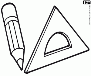 Pencil and set square for the school coloring page