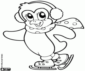 Penguin with earmuffs on the ice coloring page