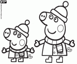 Peppa and George in winter coloring page