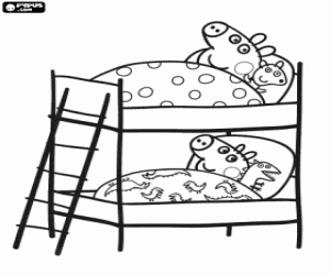 Peppa Pig and George in bed coloring page