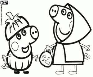 Peppa Pig and George at Halloween coloring page