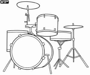 Percussion instrument, drum set coloring page