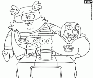 The Pet Squad and the robot coloring page
