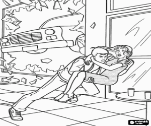 Peter Parker avoids an accident coloring page