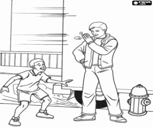 Peter Parker, a child and a truck coloring page
