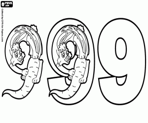 Phases of number nine with rabbit coloring page