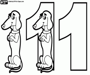 Phases of the number one and the dog coloring page