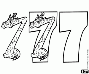 Phases of number seven with giraffe coloring page