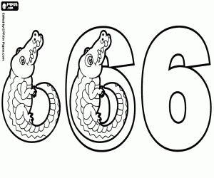 Phases of the number six with crocodile coloring page