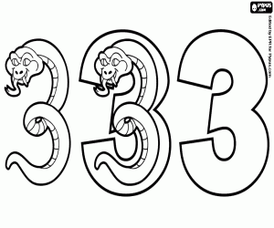 Phases of number three with a snake coloring page