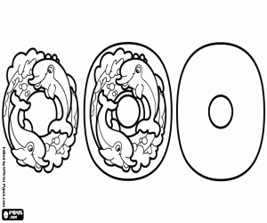 Phases of number zero with dolphins coloring page