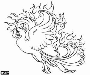 A phoenix, a mythological bird coloring page