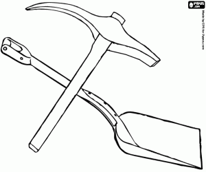 Pickaxe and shovel coloring page
