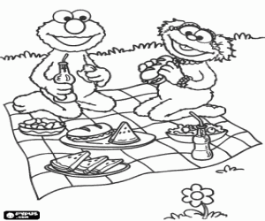 The picnic of Zoe and Elmo coloring page