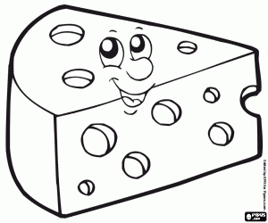 Piece of cheese with a smile coloring page