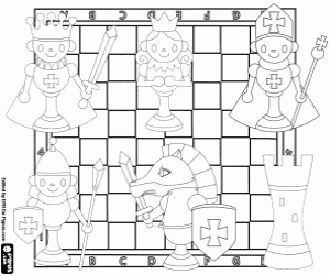 Pieces on a chess board coloring page