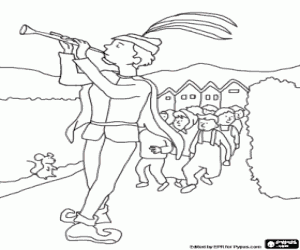 Pied Piper of Hamelin and children coloring page