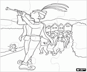 The Pied Piper of Hamelin puzzle coloring page