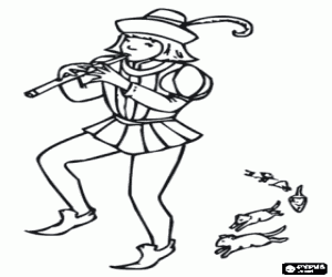 Pied Piper of Hamelin and the rats coloring page