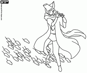 The Pied Piper and the rats coloring page