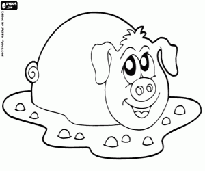 Pig in mud coloring page