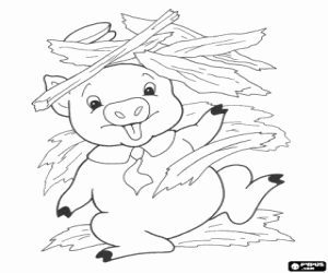The pig and the straw of his house coloring page
