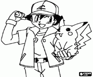 Pikachu and Ash from Pokemon coloring page