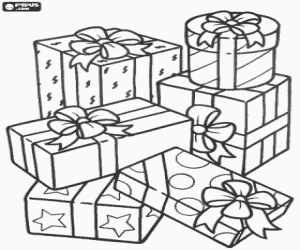 A pile of Christmas gifts coloring page