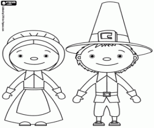 Pilgrims, husband and wife coloring page