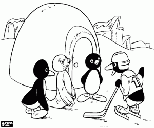 Pingu with his friends coloring page