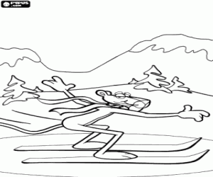 Pink Panther at mountain in winter coloring page